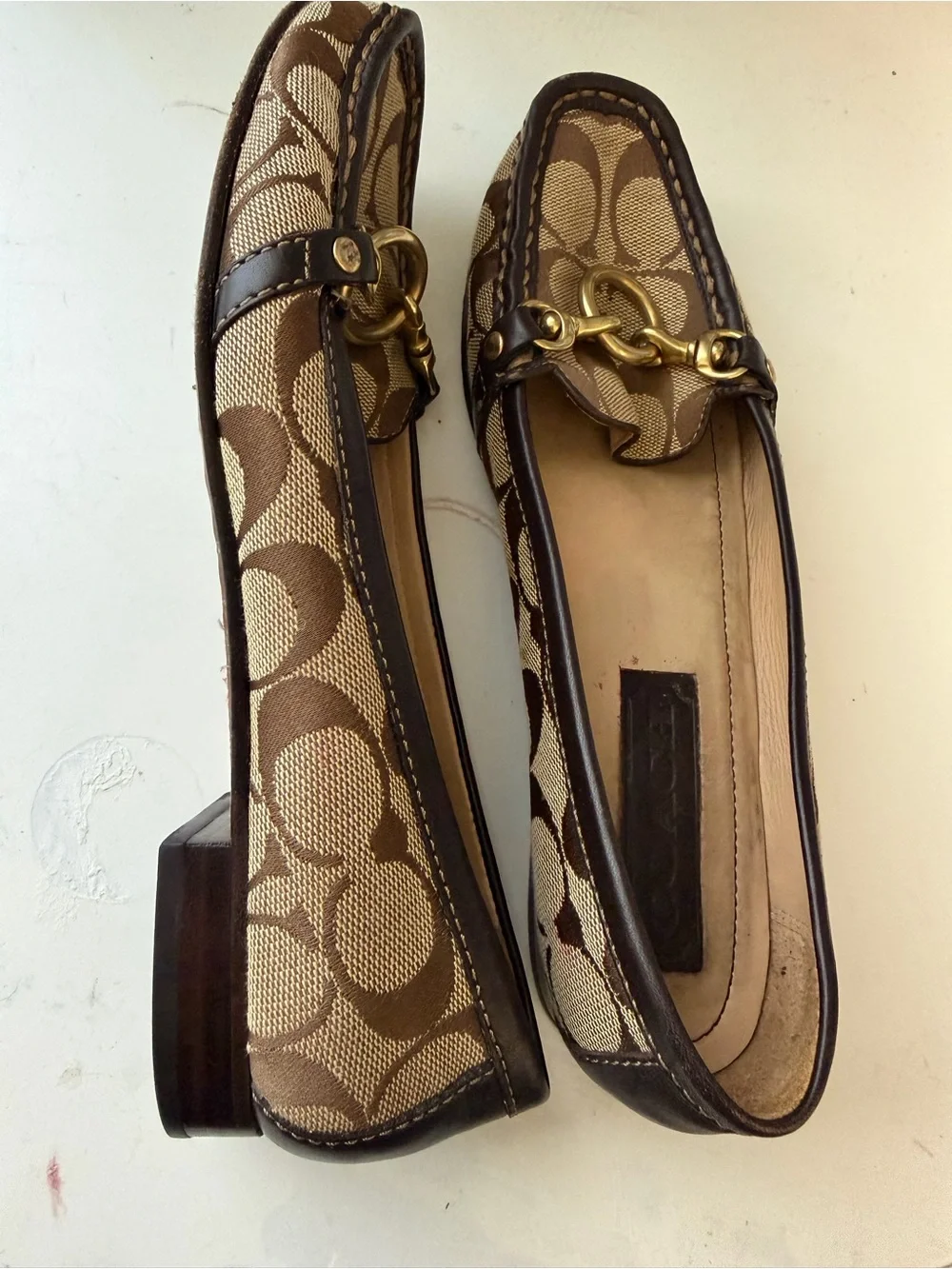 Coach Brown Signature Canvas Loafers with Gold Hardware